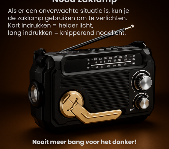 PowerSafe™ 3-in-1 Noodradio: opladen, radio en zaklamp in één