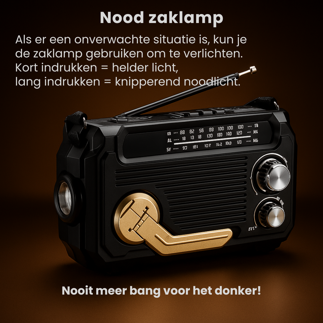 Altijd voorbereid met de PowerSafe™ 3-in-1 Noodradio: opladen, radio en zaklamp in één.